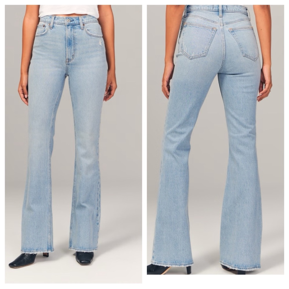 Abercrombie & Fitch 70s Flare Ultra High Rise light wash denim Jean 8 long